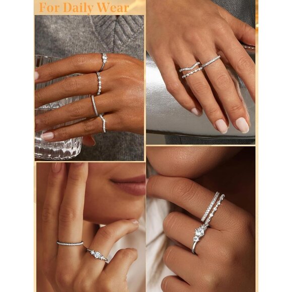 Stackable Rings for Women 14K Gold Plated Minimalist Non Tarnish Cubic Zirconia - Picture 4 of 6